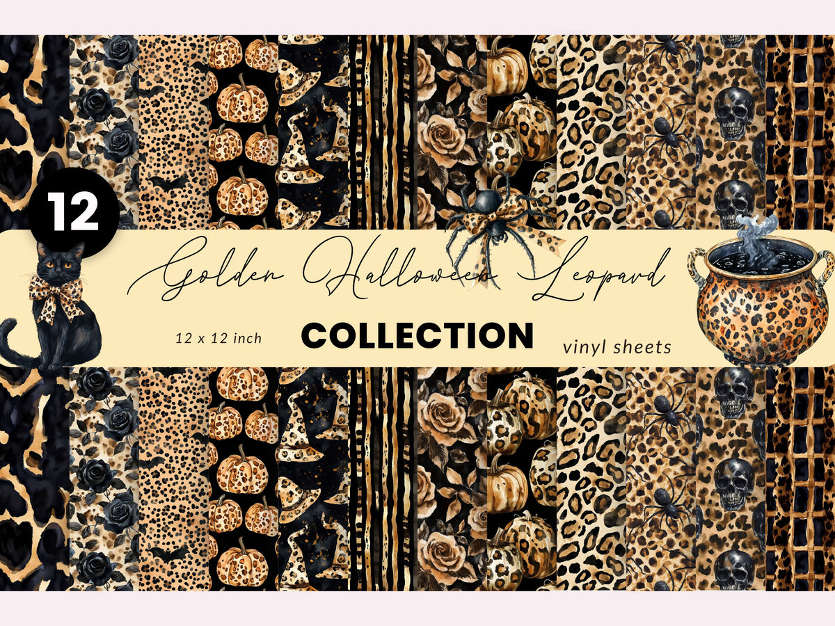 Golden Halloween Leopard Collection 12x12 Vinyl Sheets-12 Designs Available