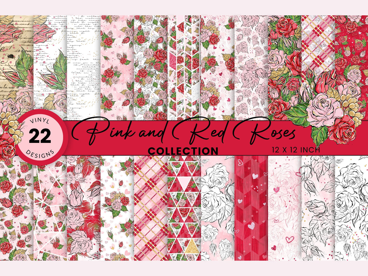 Red and Pink Roses Collection Vinyl collection- 12x12 vinyl sheets-22 designs available
