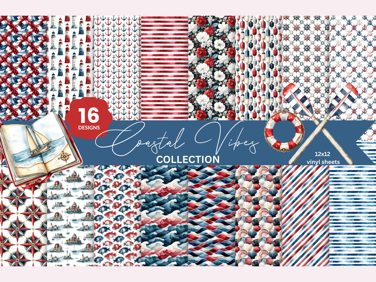 Coastal Vibes Collection Vinyl collection- 12x12 vinyl sheets-16 designs available