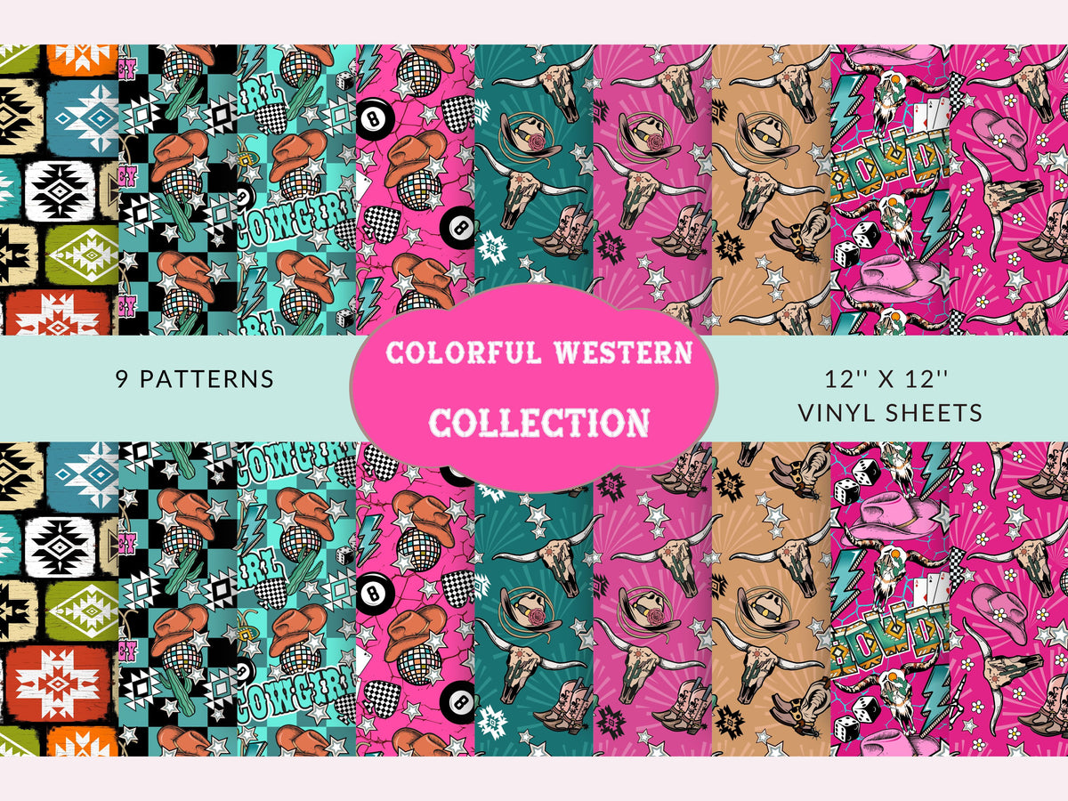 Colorful Western 12x12 Vinyl Sheets- 9 Designs Available