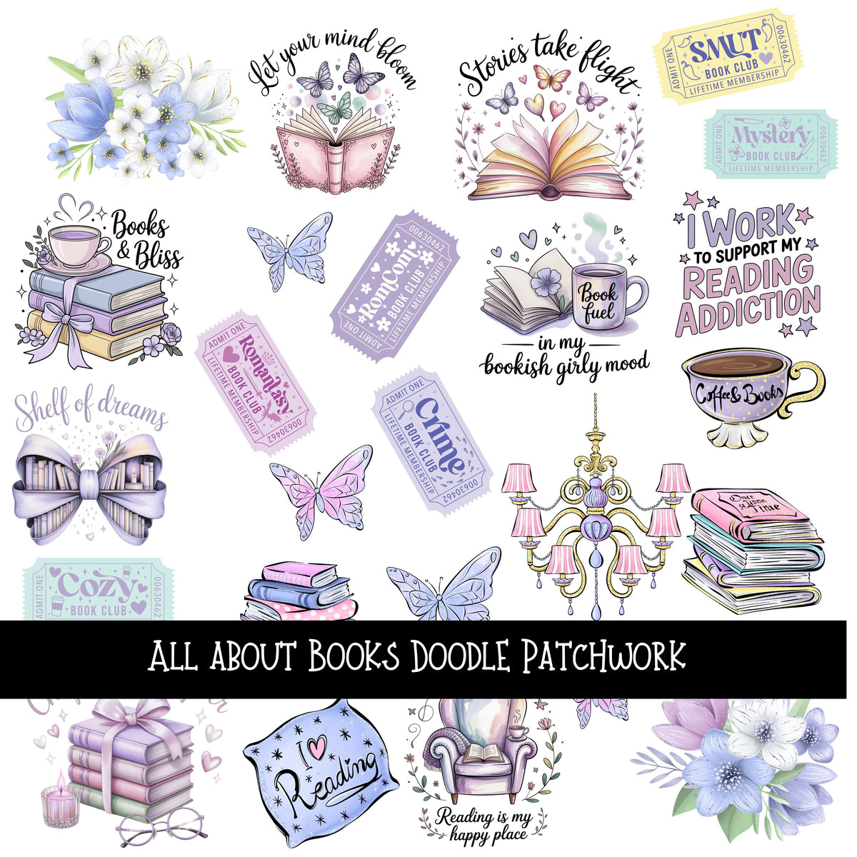 All about Books Doodle Patchwork  Set