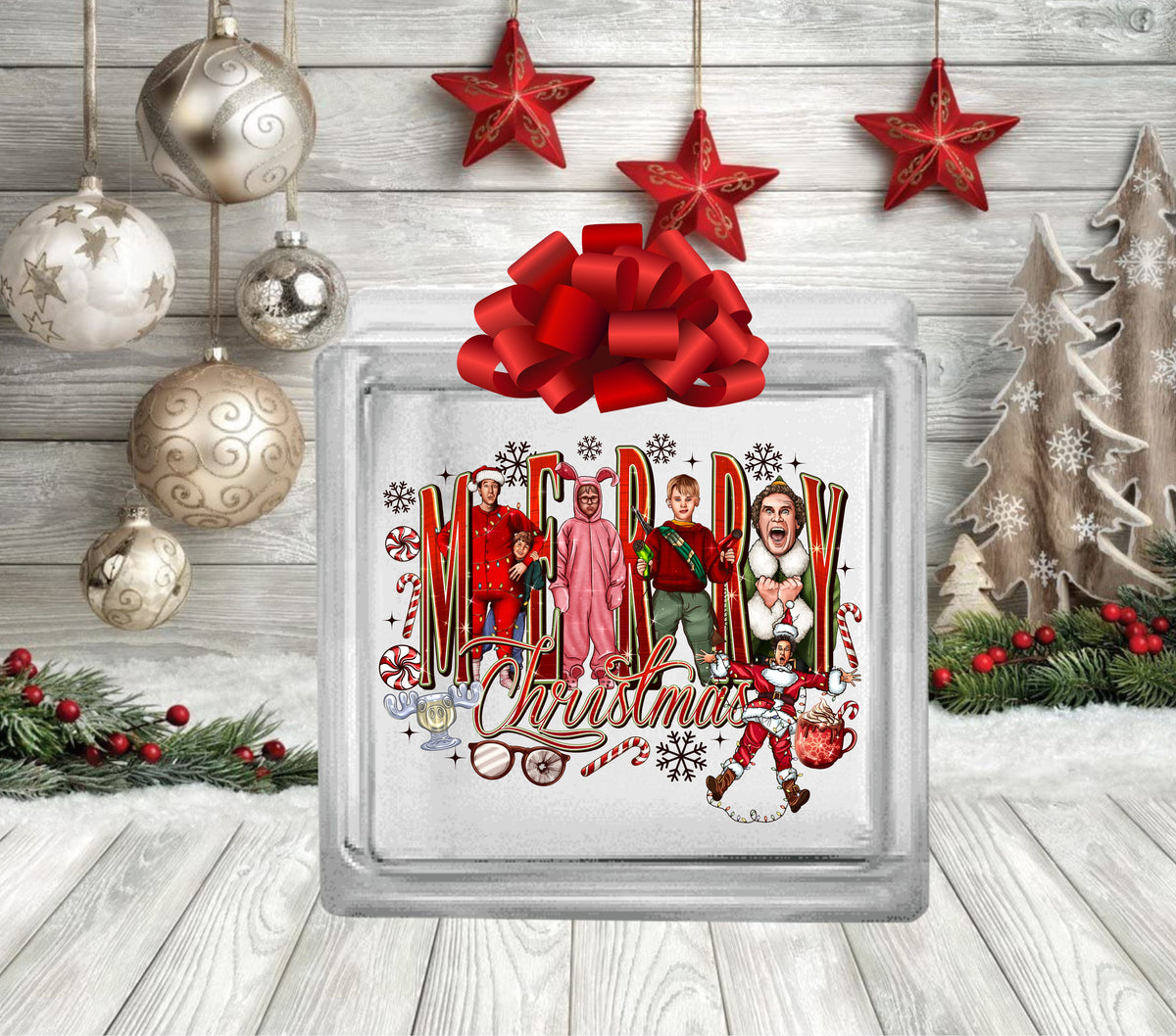 Merry Christmas Squad Glass Block Decal