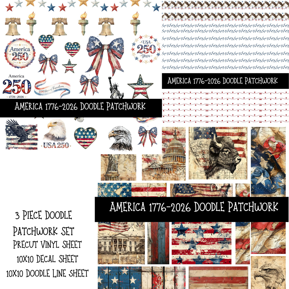 America 1776-2026 Doodle Patchwork Set