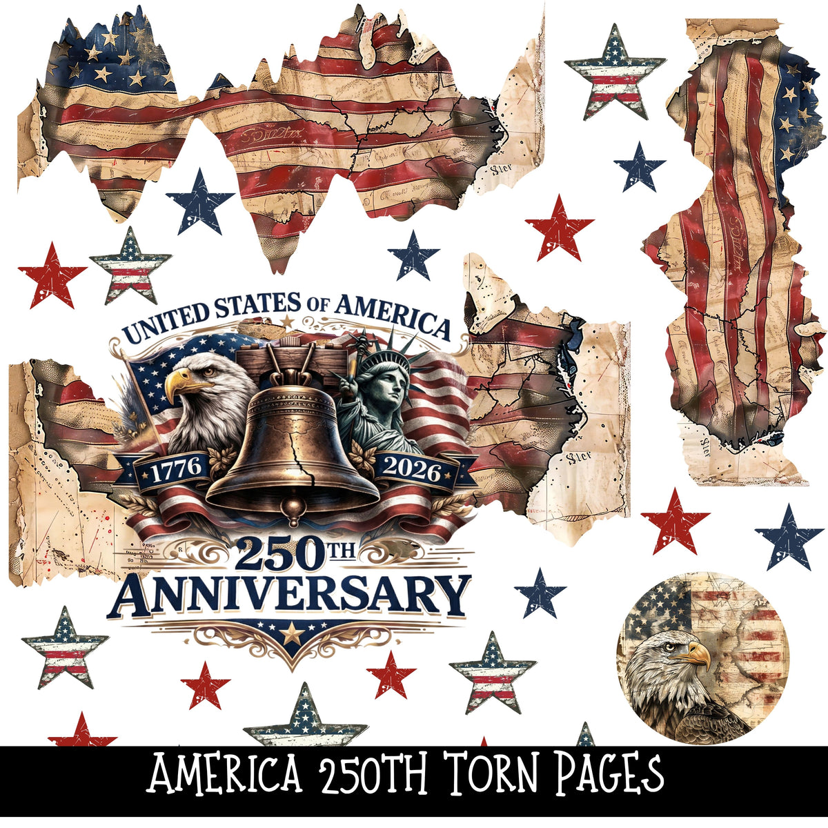 America 250th Torn Pages - UV DTF Decal sheet