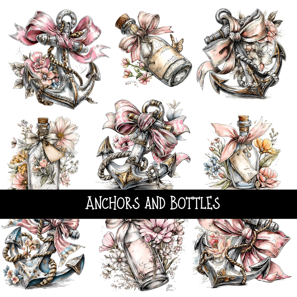 Anchors and Bottles UV Decal sheet