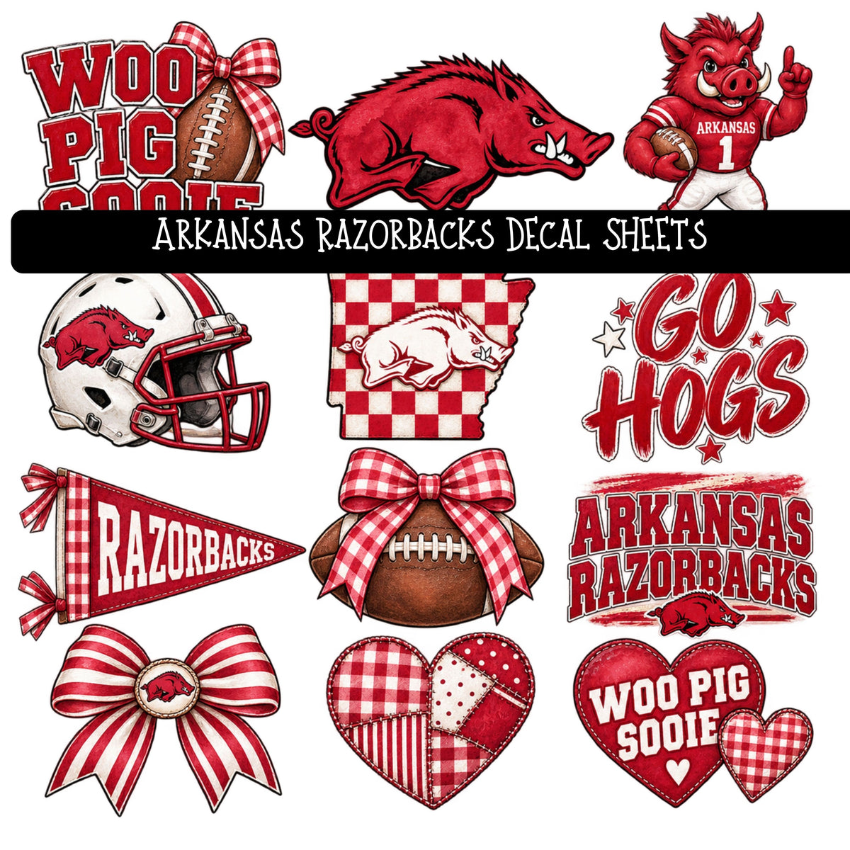 Arkansas Razorbacks UV DTF Decal sheet