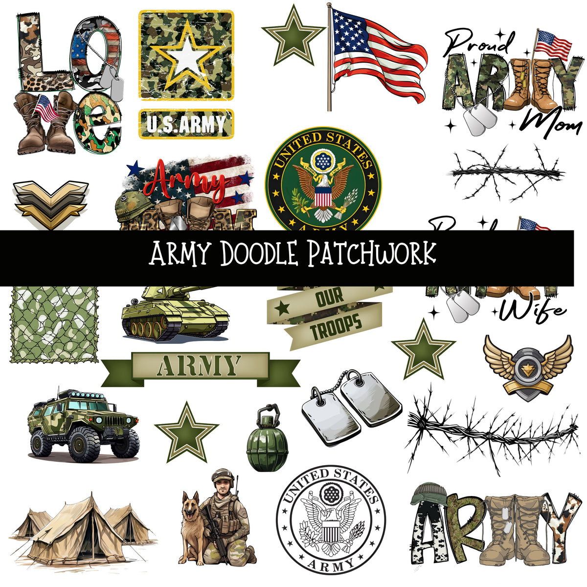 Army Doodle Patchwork Set
