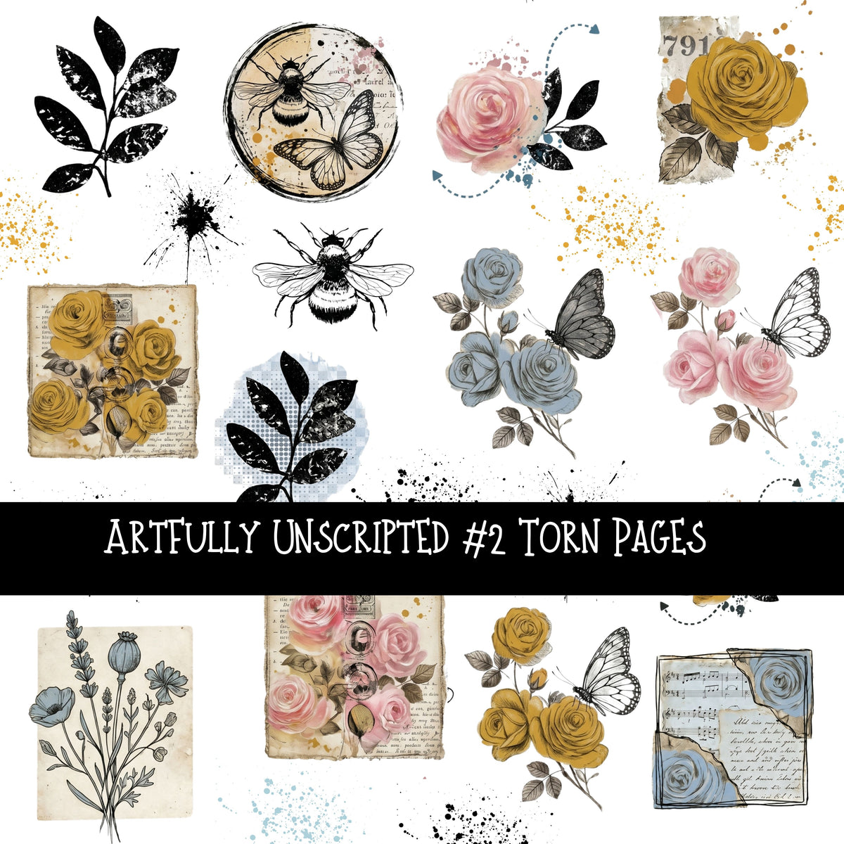 Artfully Unscripted Torn Pages Decal sheets 4 designs available
