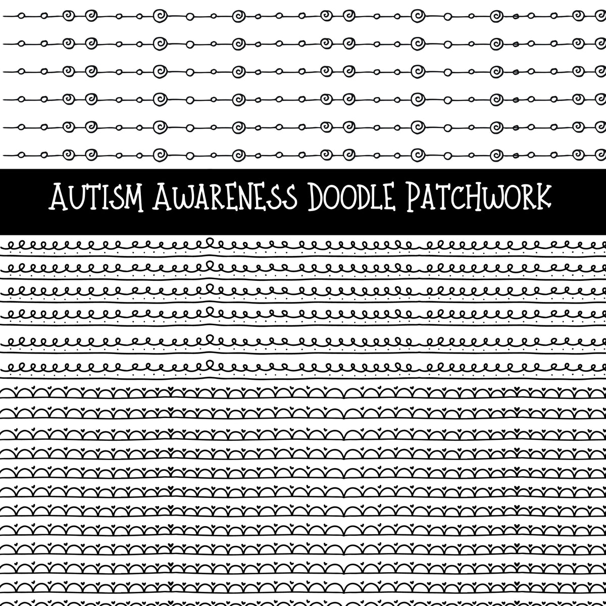 Autism Awareness Doodle Patchwork Set