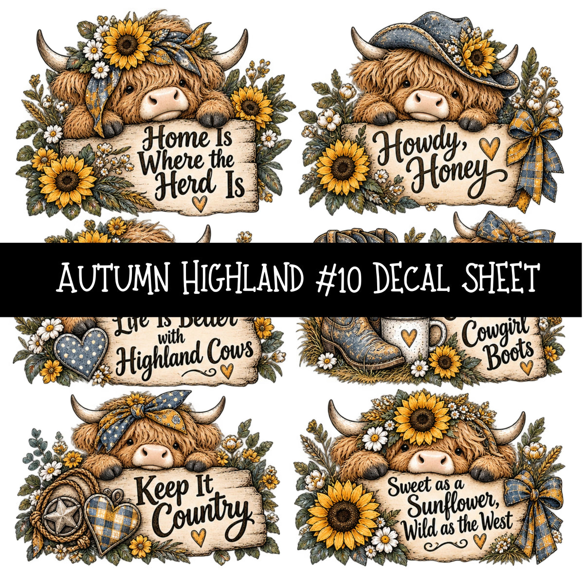 Autumn Highland UV DTF Decal sheets 10 Designs available