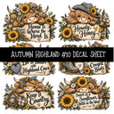 Autumn Highland UV DTF Decal sheets 10 Designs available
