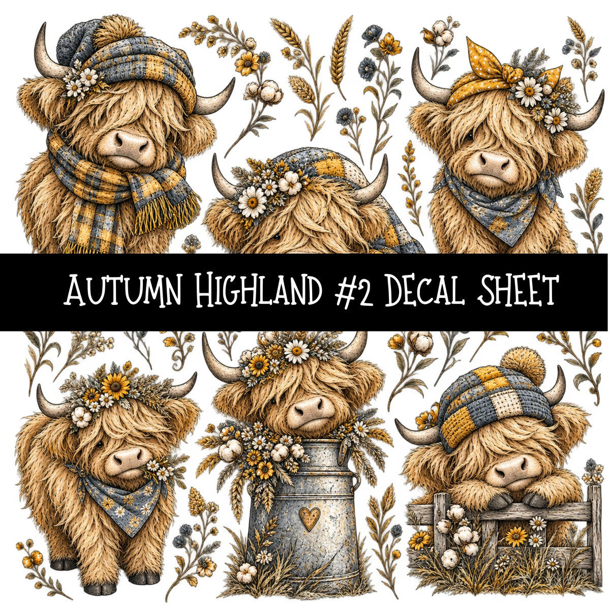 Autumn Highland UV DTF Decal sheets 10 Designs available
