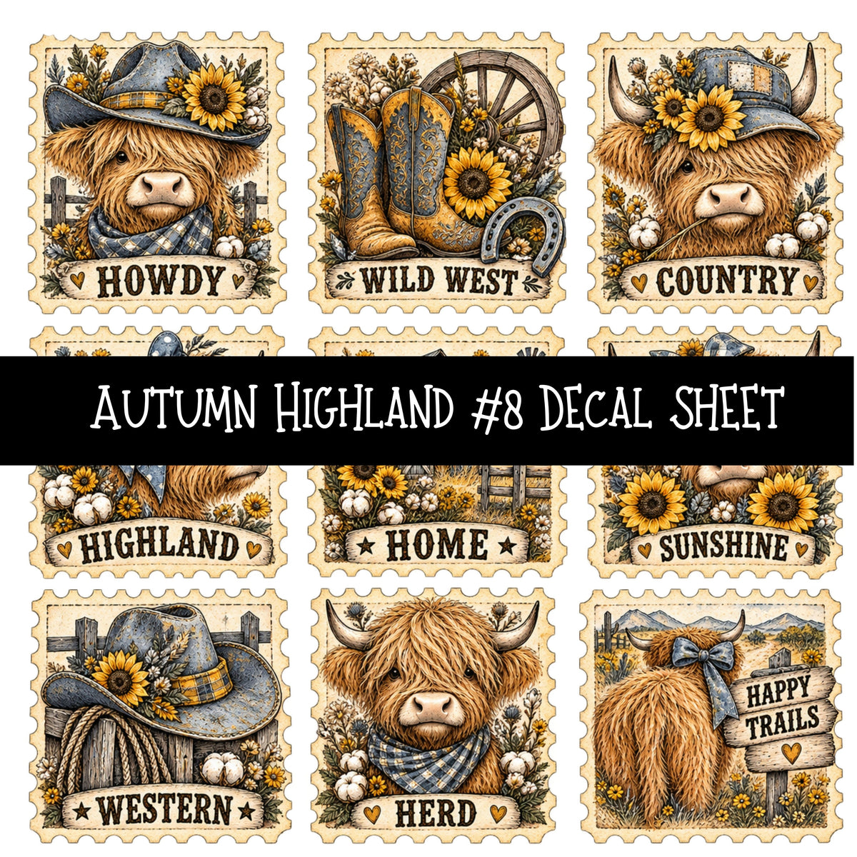 Autumn Highland UV DTF Decal sheets 10 Designs available