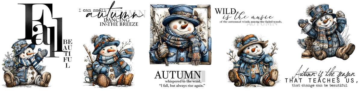Autumn Snowmen UV DTF Bucket and jar wraps