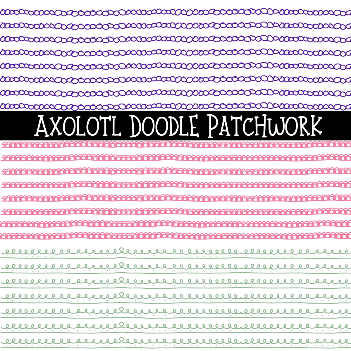 Axolotl Doodle Patchwork Set