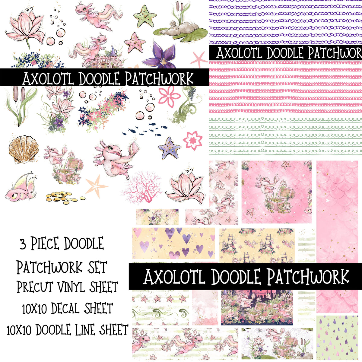 Axolotl Doodle Patchwork Set