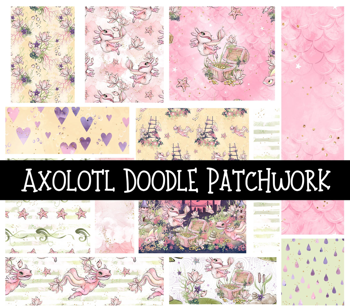 Axolotl Doodle Patchwork Set