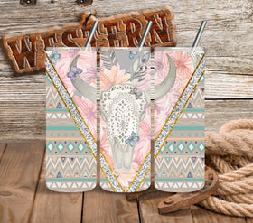 Aztec Bull skull Vinyl tumbler wraps