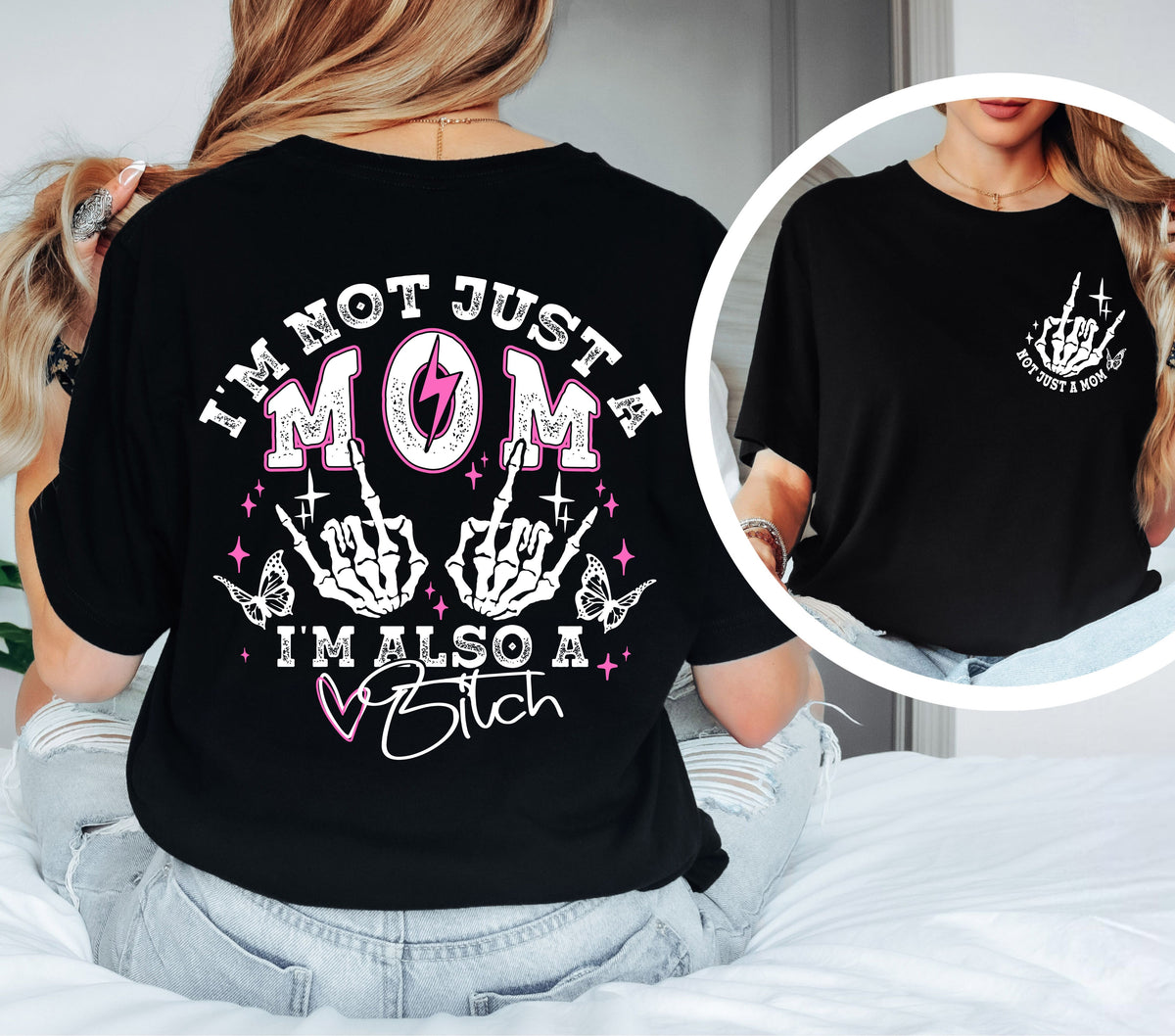 Not just a mom white DTF Transfers 2pc set