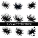 Black Watercolor Floral UV DTF Decal sheet