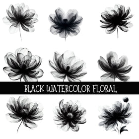 Black Watercolor Floral UV DTF Decal sheet