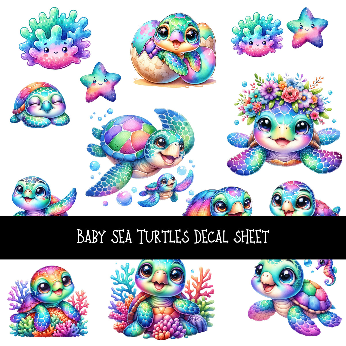 Baby Sea Turtles UV DTF Decal sheets
