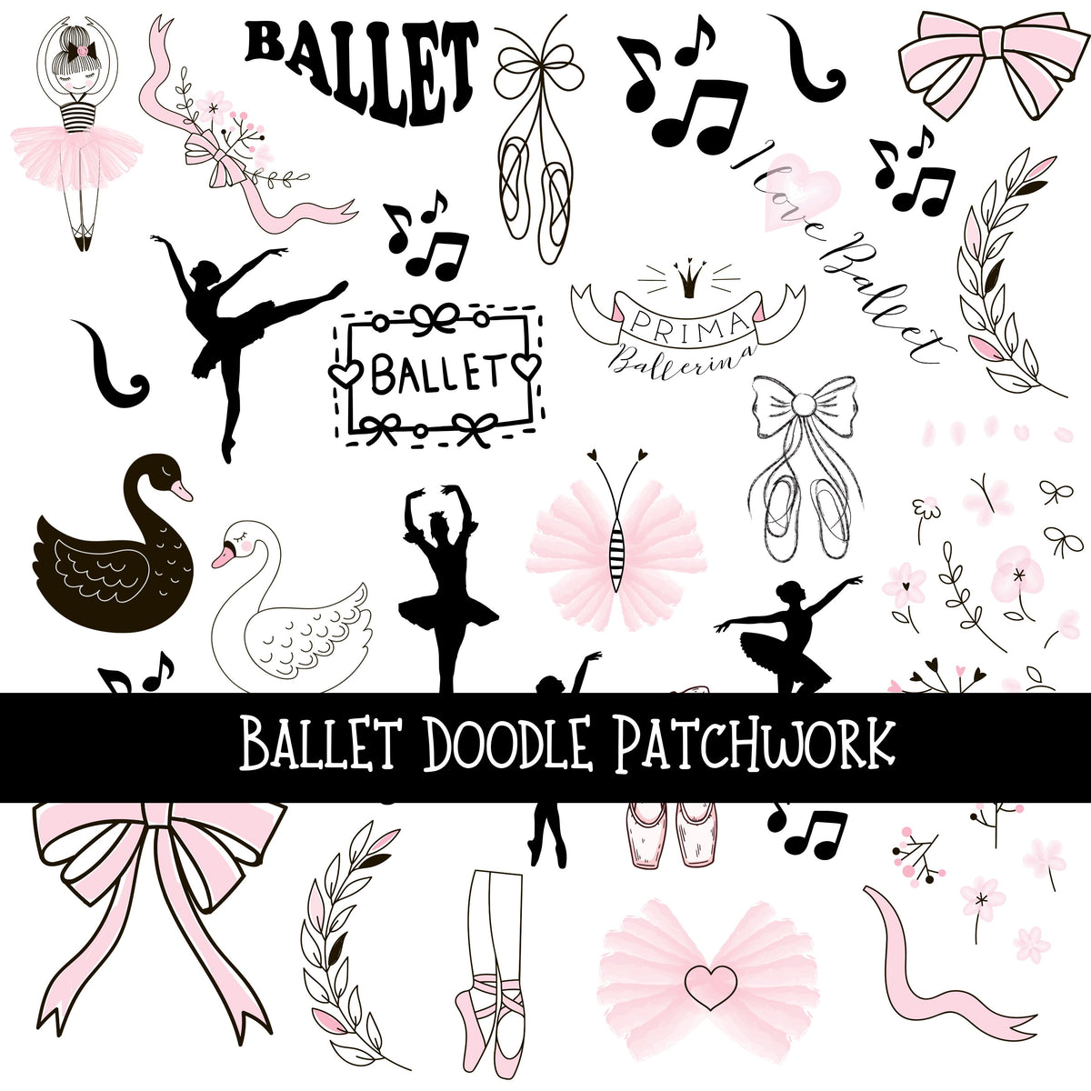 Ballet UV DTF Doodle Patchwork Set