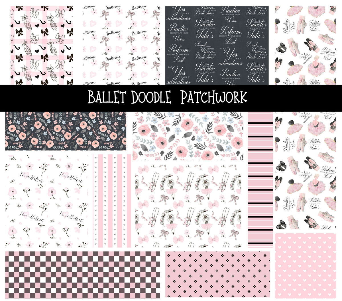 Ballet UV DTF Doodle Patchwork Set