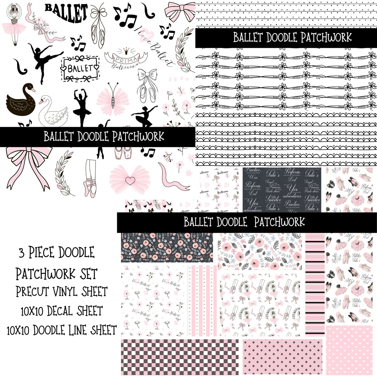 Ballet UV DTF Doodle Patchwork Set
