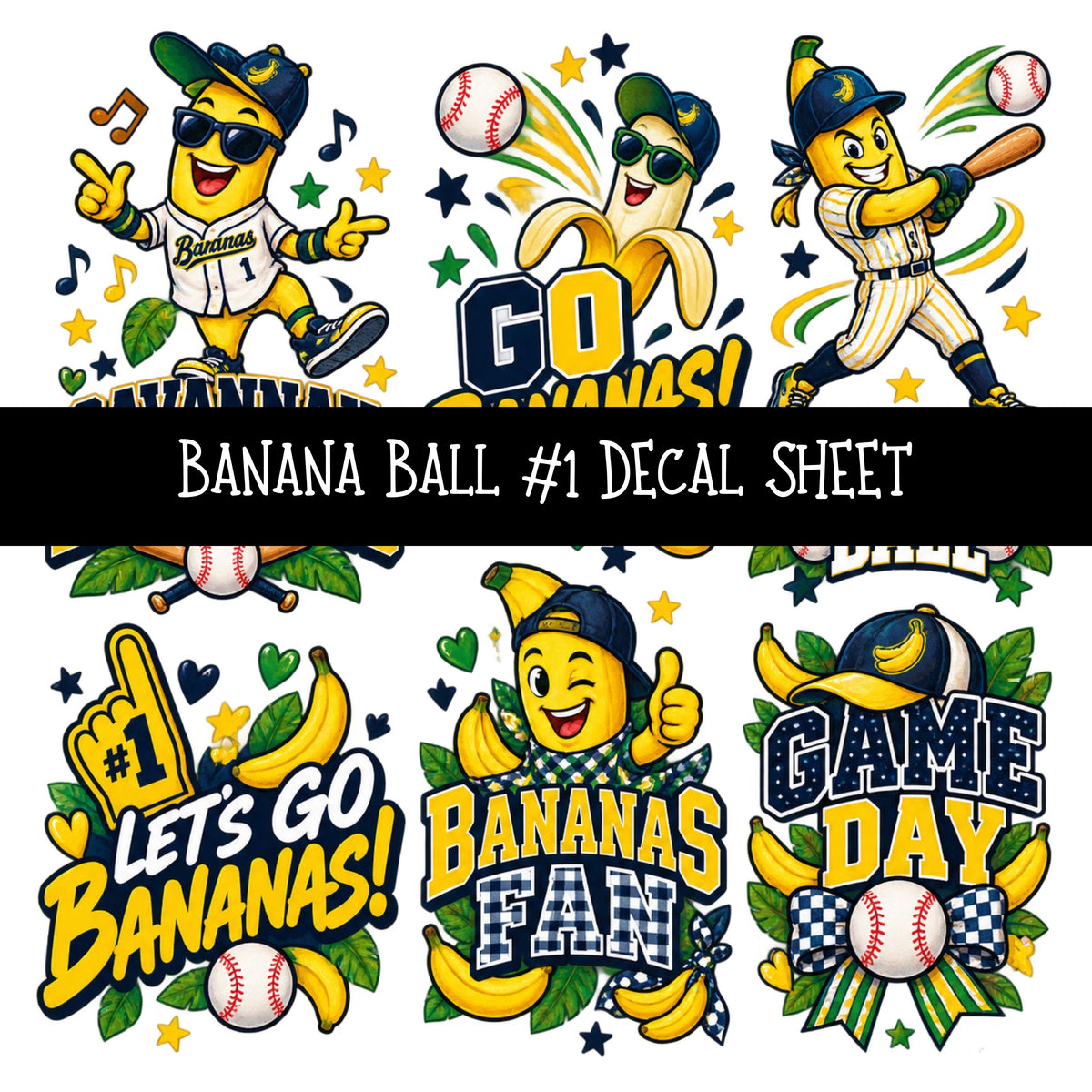Banana Ball UV DTF Decal sheets 13 Designs available