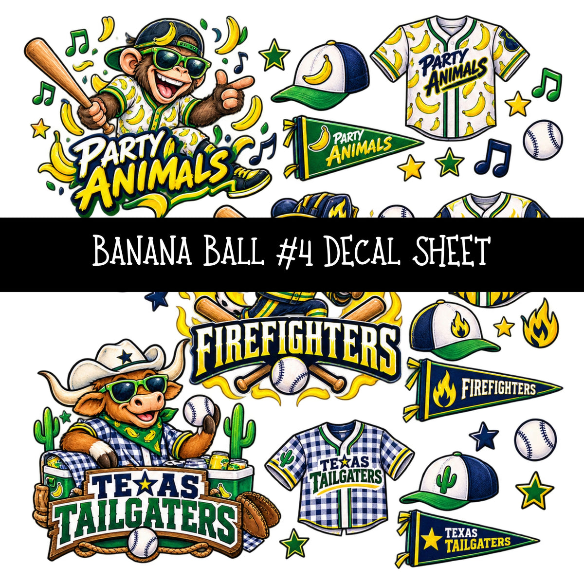 Banana Ball UV DTF Decal sheets 13 Designs available
