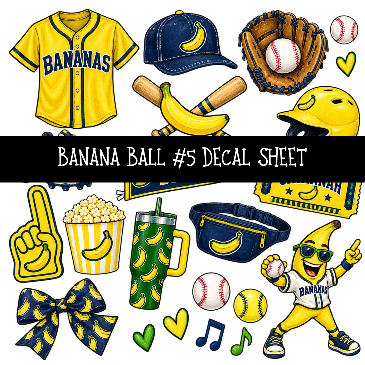 Banana Ball UV DTF Decal sheets 13 Designs available