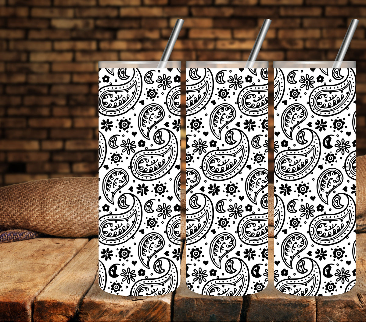 Bandana Overlay Black UV DTF tumbler wraps 20oz
