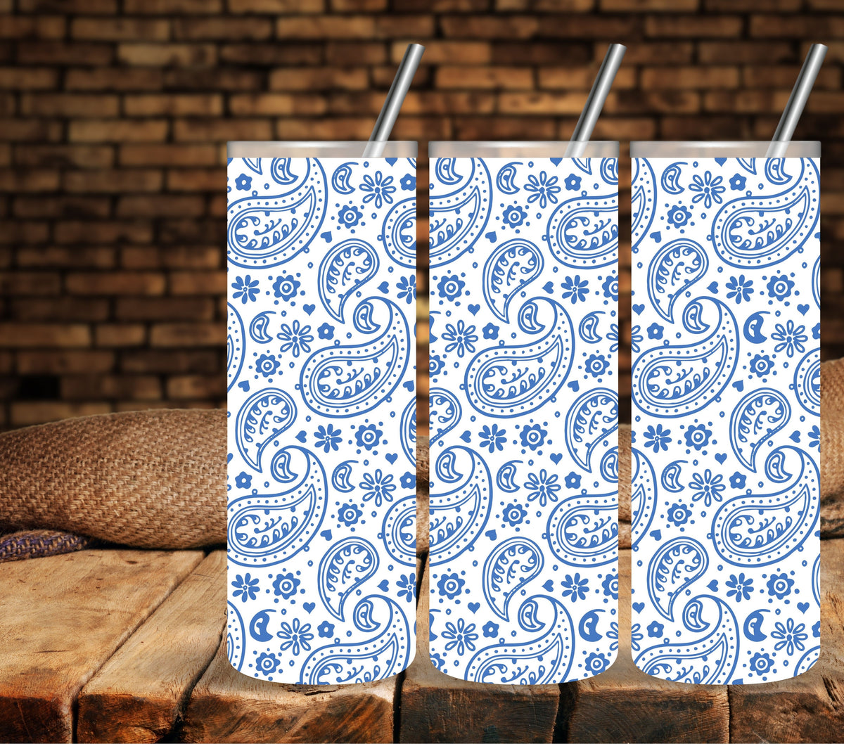 Bandana Overlay Blue UV DTF tumbler wraps 20oz