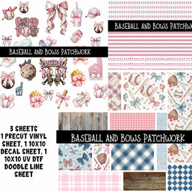 Baseball and Bows Doodle Patchwork Set