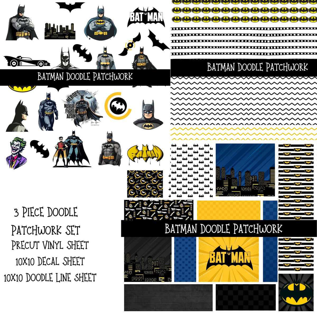 Batman UV DTF Doodle Patchwork Set