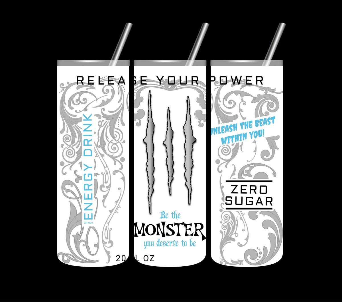 Monster white and blue vinyl tumbler wraps