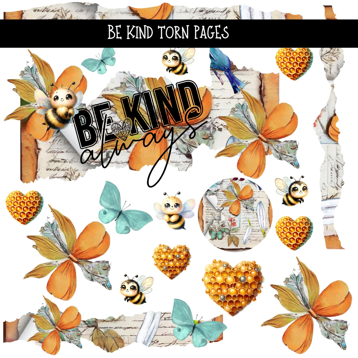 Be Kind Torn pages UV DTF Decal sheets