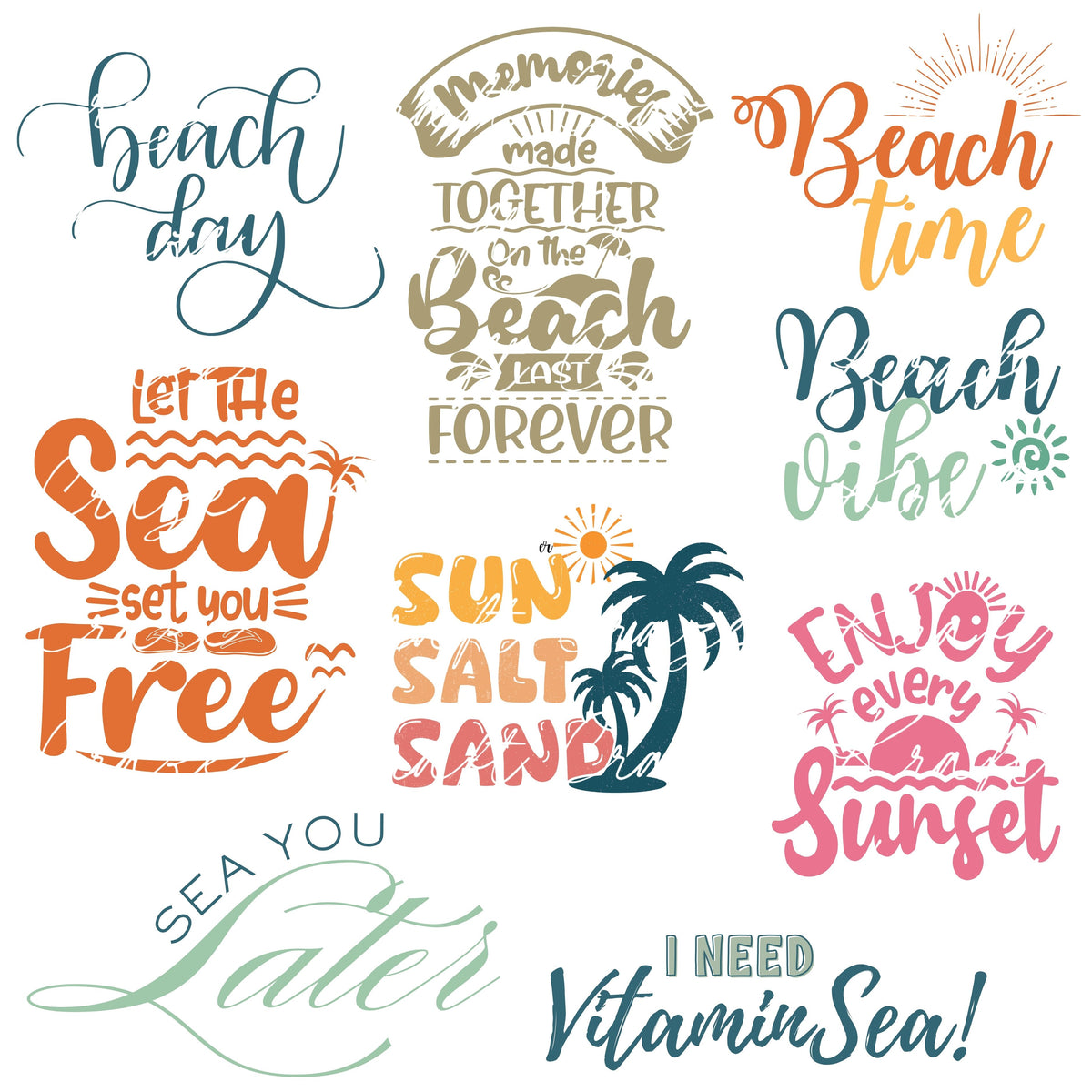 Beach Quotes UV DTF Decal accent Sheet 10x10