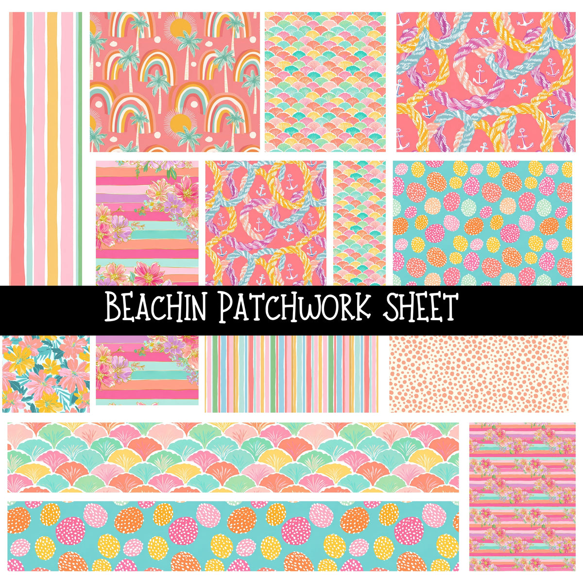 Beachin Patchwork precut vinyl sheet available in 12x12 or 6x6 sizes