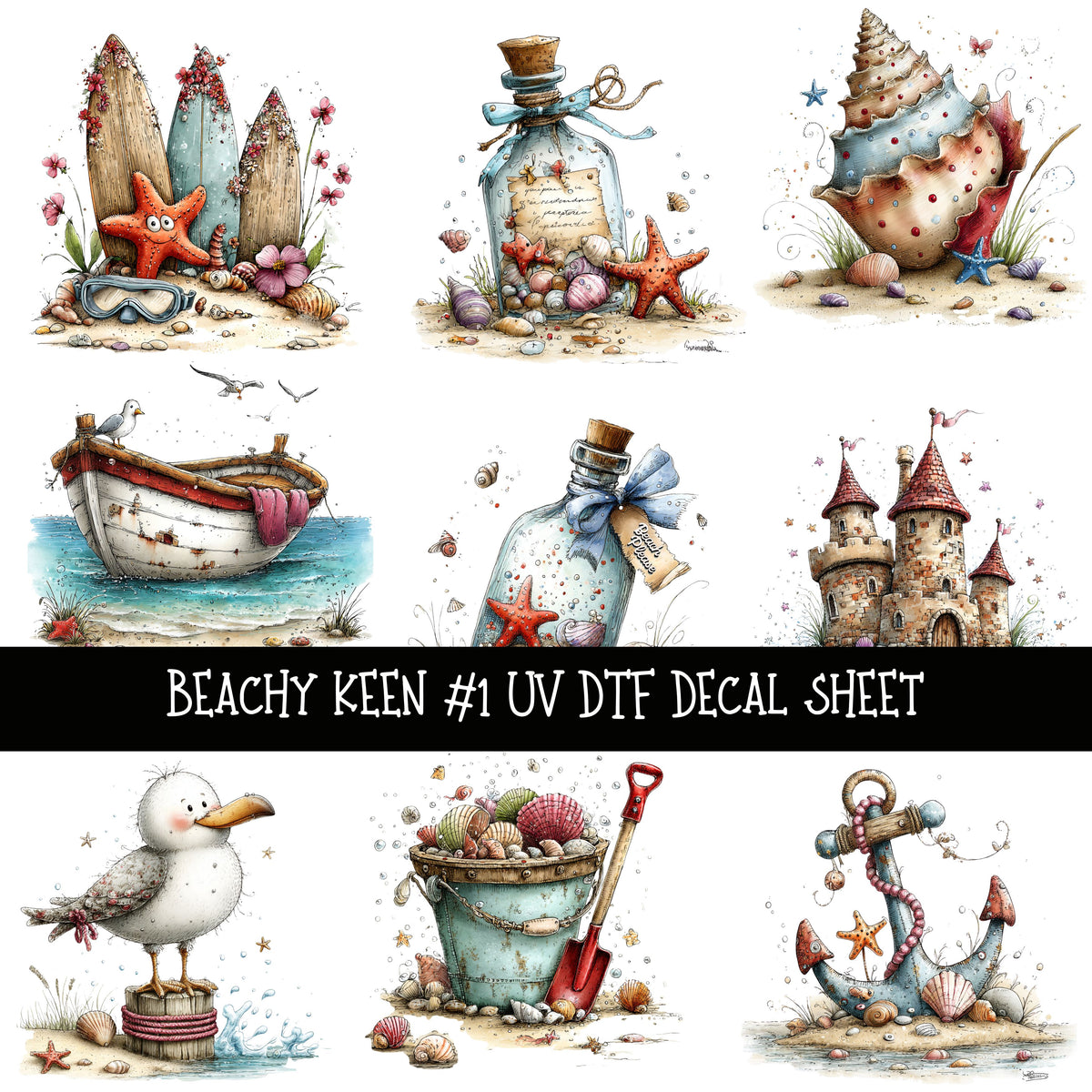 Beachy Keen UV DTF Decal sheets 2 Design Options