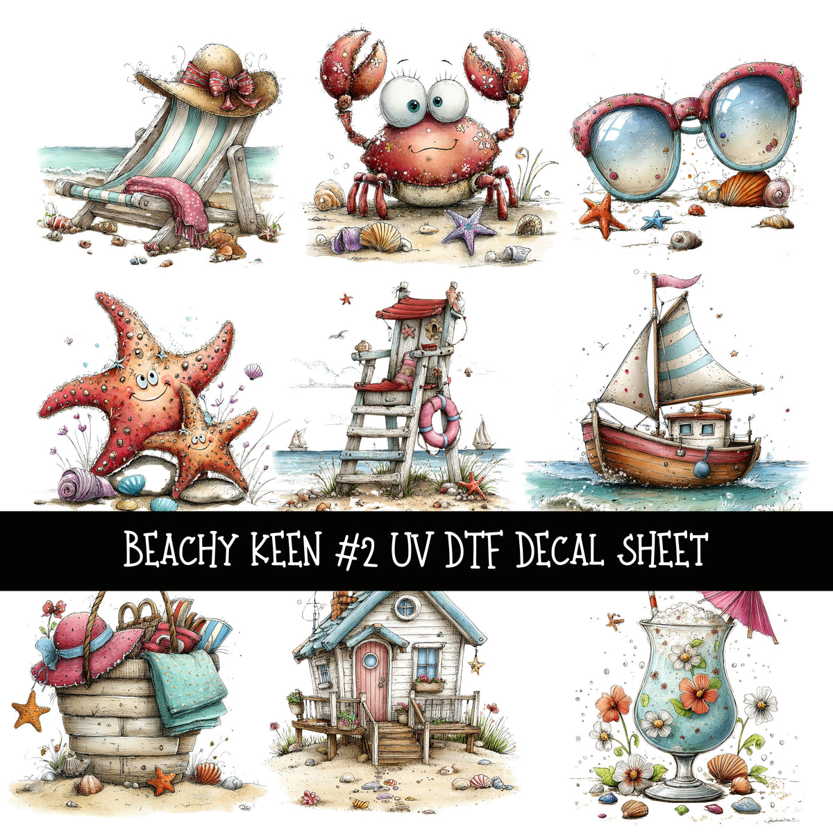 Beachy Keen UV DTF Decal sheets 2 Design Options