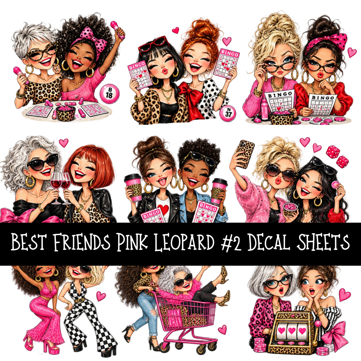 Best Friends Pink Leaoprd UV DTF Decal sheets 9 Designs available
