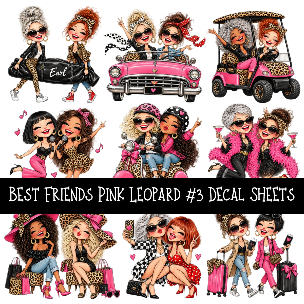 Best Friends Pink Leaoprd UV DTF Decal sheets 9 Designs available