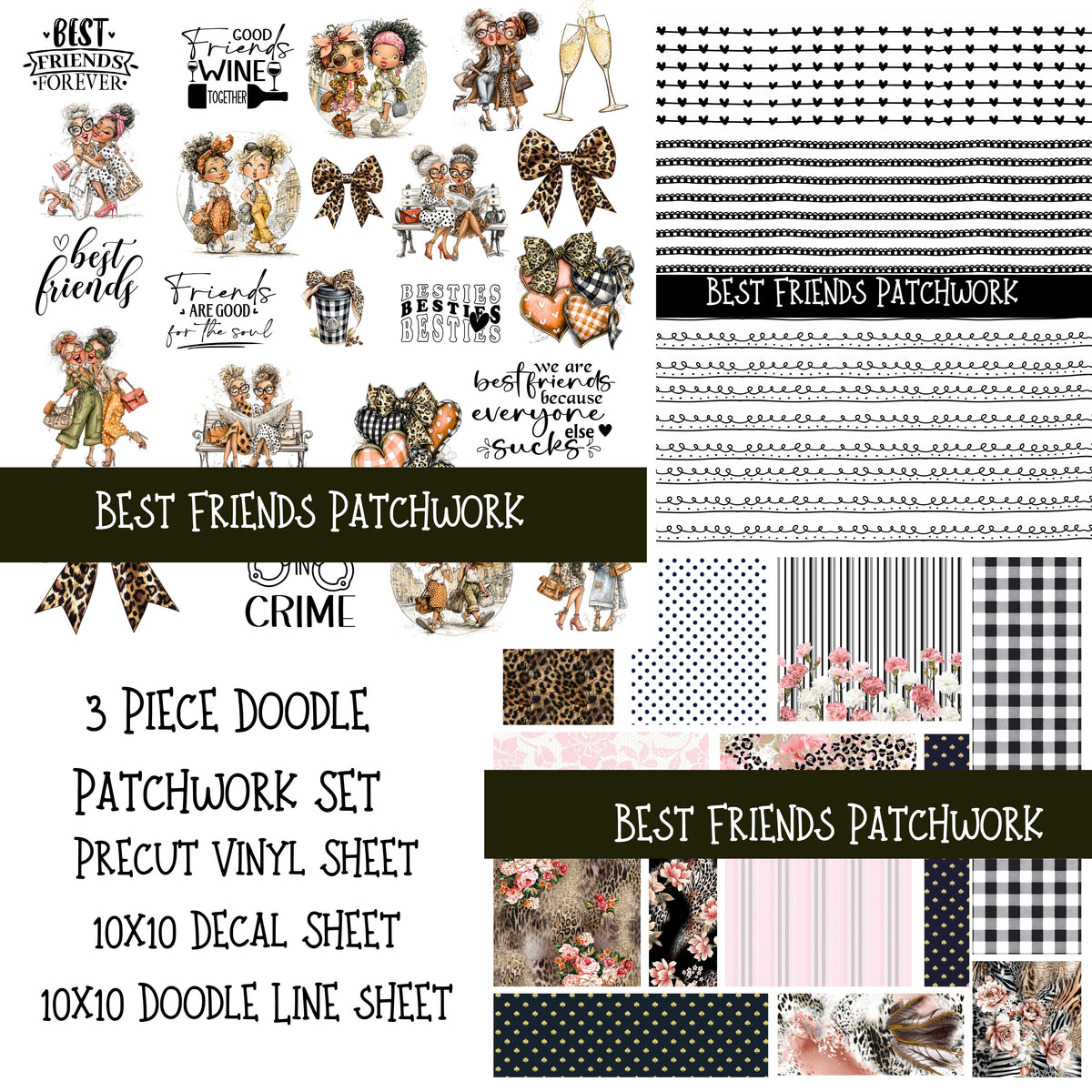 Best Friends Leopard Doodle Patchwork Set