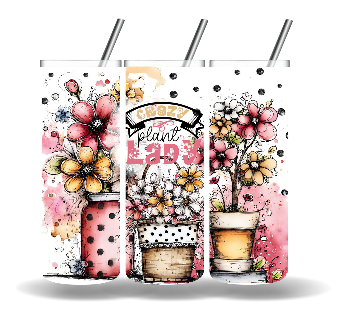 Crazy Plant Lady Floral Doodle vinyl tumbler wraps