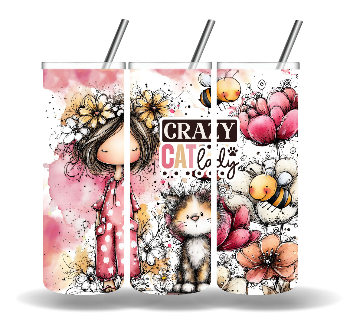 Crazy Cat Lady Floral vinyl tumbler wraps