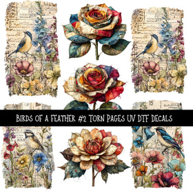 Birds of a Feather Torn Pages UV DTF Decal sheets 3 designs available
