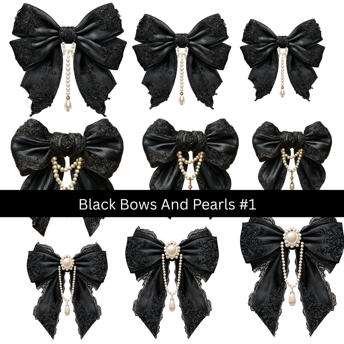 Black Bows and Pearls UV DTF Decal sheets