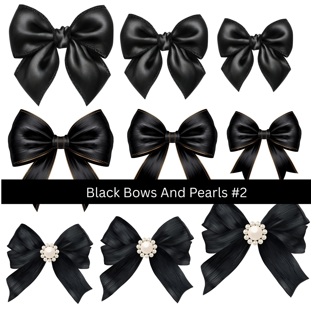 Black Bows and Pearls UV DTF Decal sheets